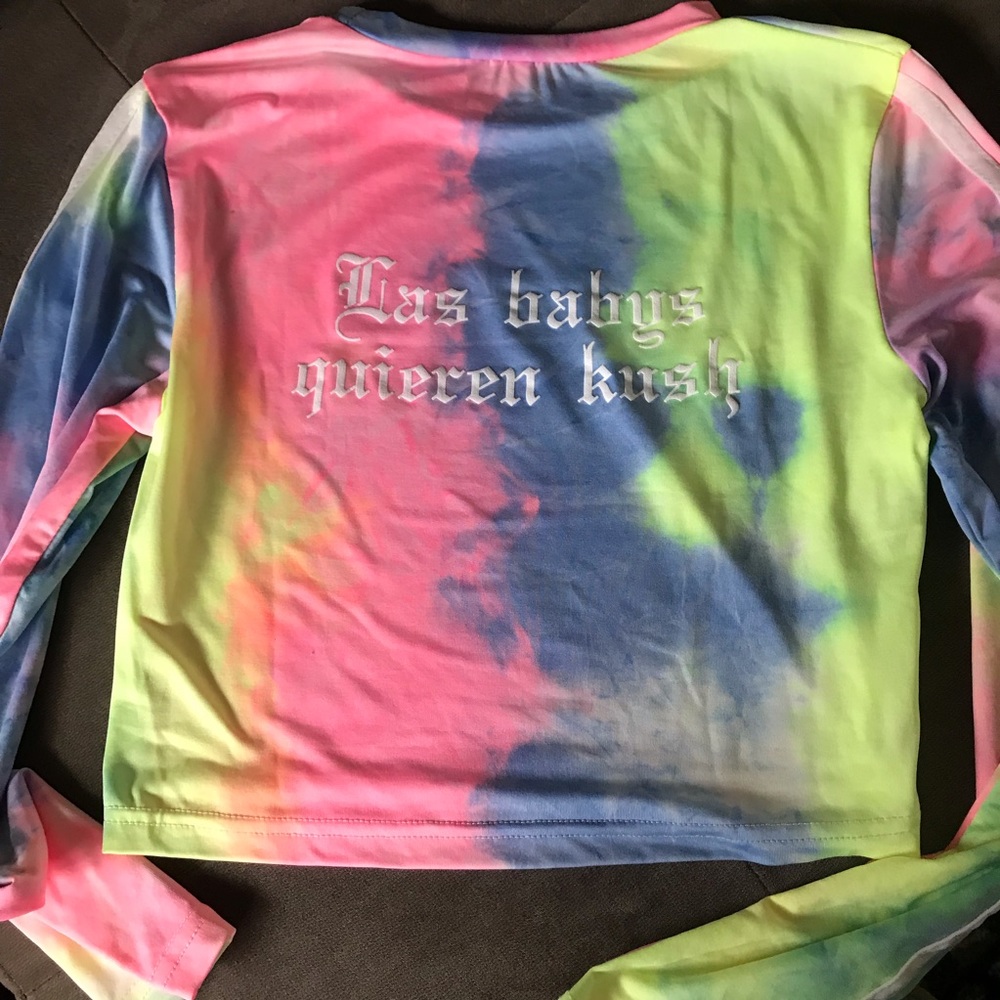 Boho Concert Wear Bad Bunny Neon Tie Dye Crop Tee